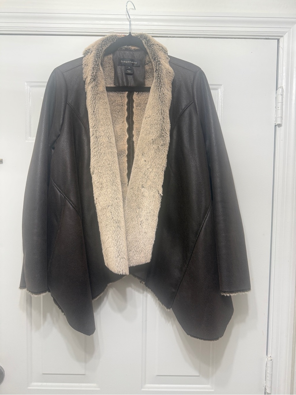 bagatelle Brown Faux Leather and Shearling Trim Swing Jacket M  high/low